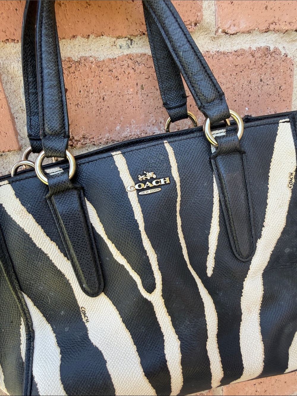 Coach Black and White Zebra Print Tote - Picture 2 of 6